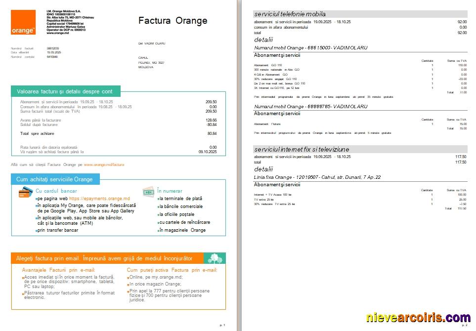 Moldova Orange utility bill version 2